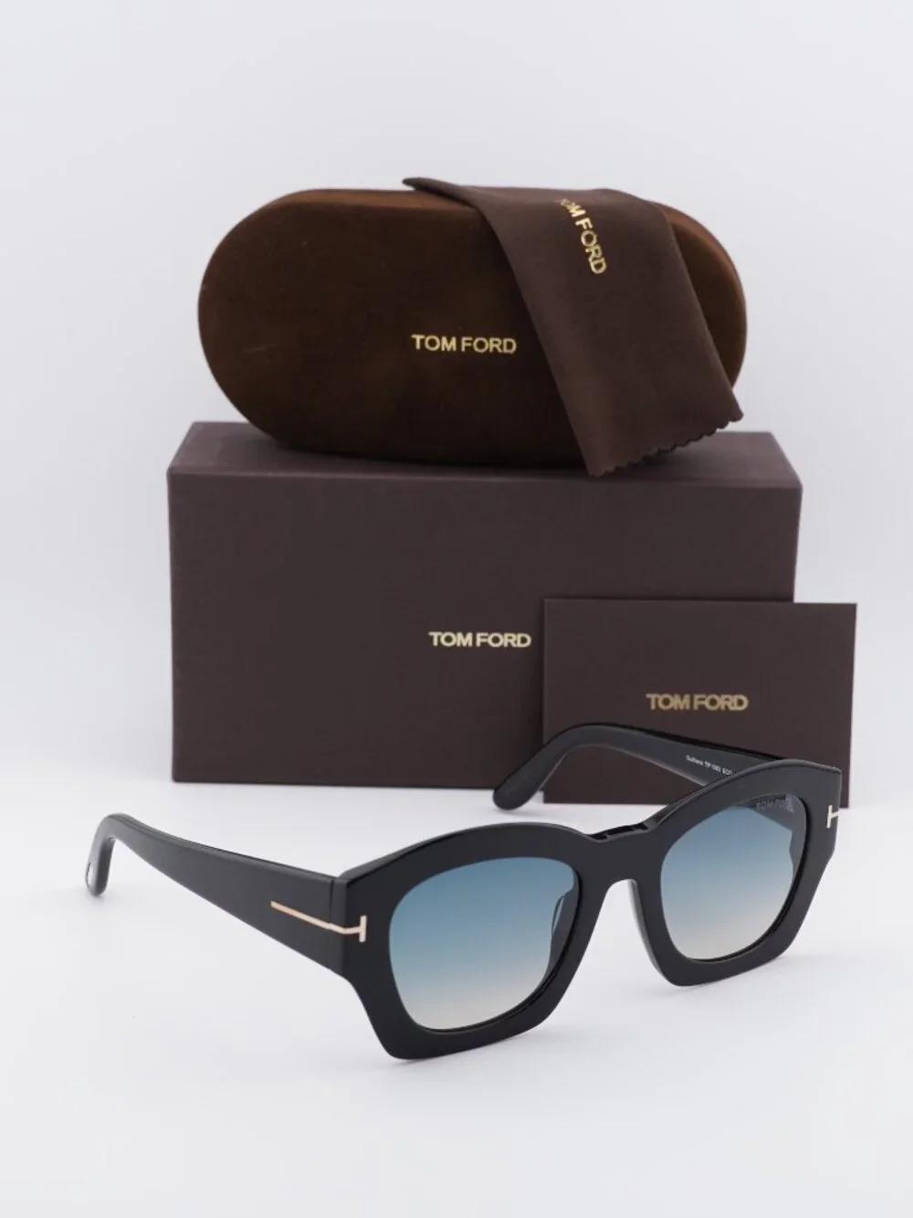 Tom Ford Guilliana FT1083 01P Square Sunglasses - Shiny Black/Green Gradient